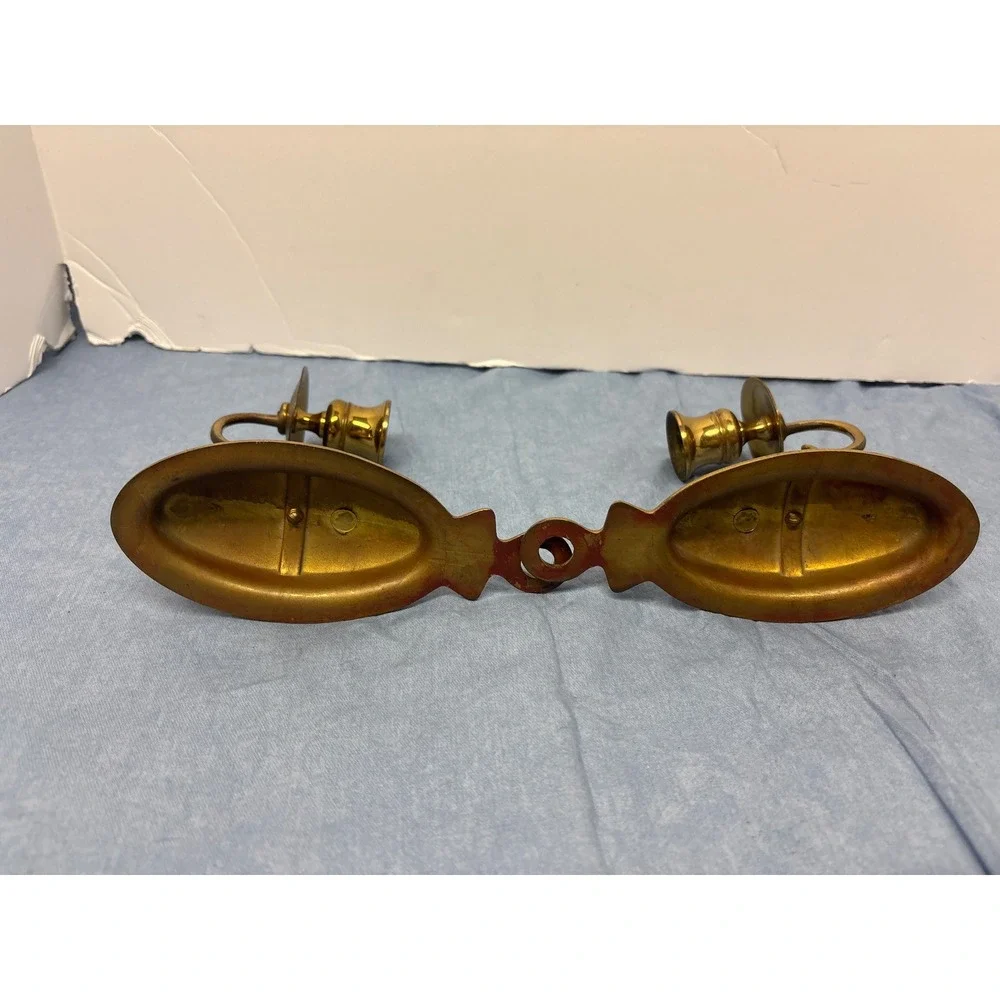 Vintage Brass Wall Sconce Candle Holders Set of 2 Gold Scroll Arm Traditional